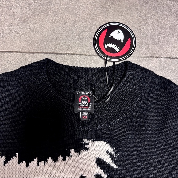 Dolls Kill Emily The Strange Brooding Besties Stripe Knit Sweater Pink Black Cat - Picture 6 of 8